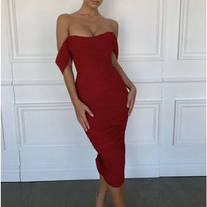 House of CB Carlotta Wine Ruched Draped Chiffon Dress Womens XSmall